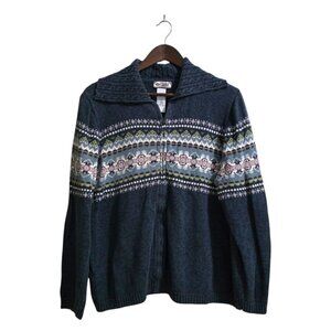 Tiara Woman Vintage Blue Fair Isle Ramie Blend Zip Front Sweater Sz 1X